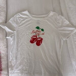 the Rolling Stones White Tee with Red Tongue-and-Cherry Graphic